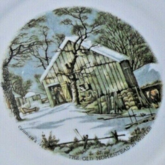 Lot of 5 Harkerware Salad Dessert Plate Cake Server Christmas Snow Winter Scene - Picture 6 of 11